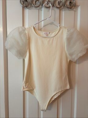 GB girls Cream Puff Sleeve Leotard Top